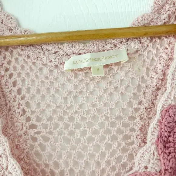 LoveShackFancy Shelburne Crochet Cotton Midi Dress Pink Floral EUC Medium